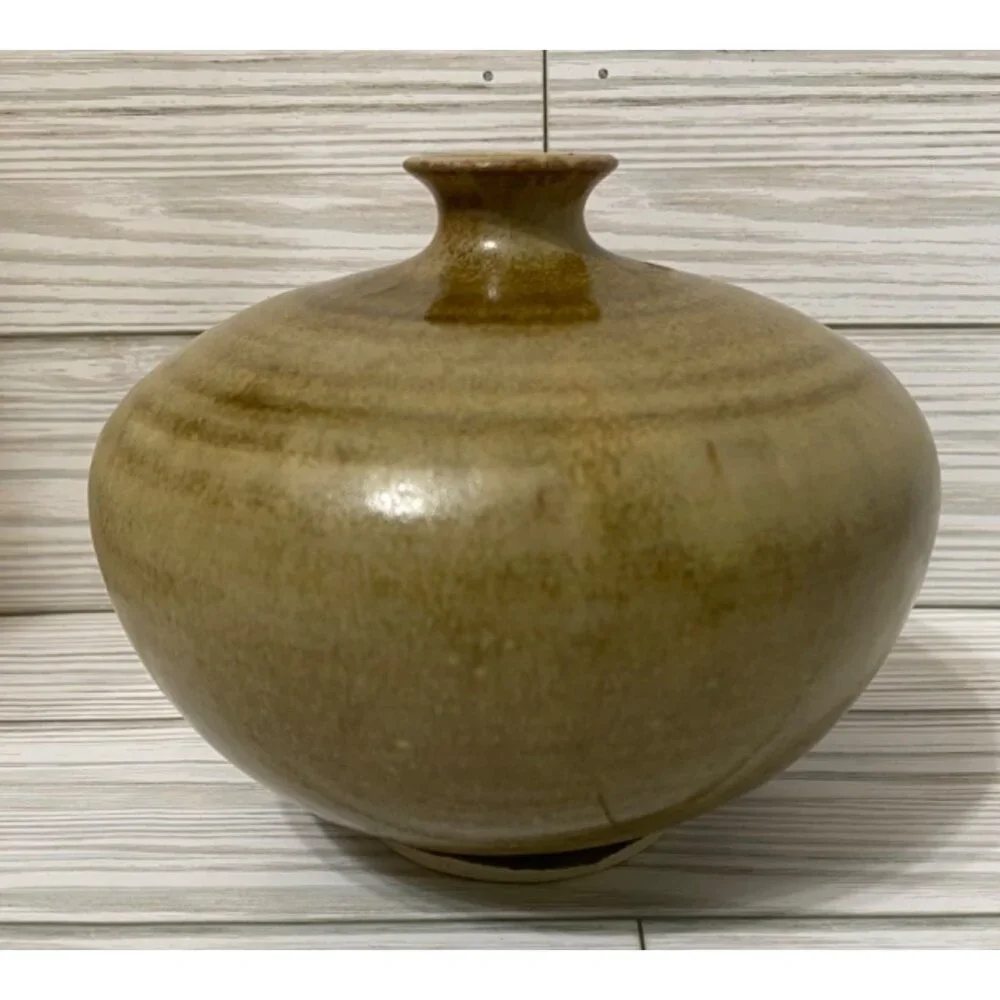 Handmade Ceramic Vase Signed Brown Little Neck Vessel Minimalist - Picture 4 of 5